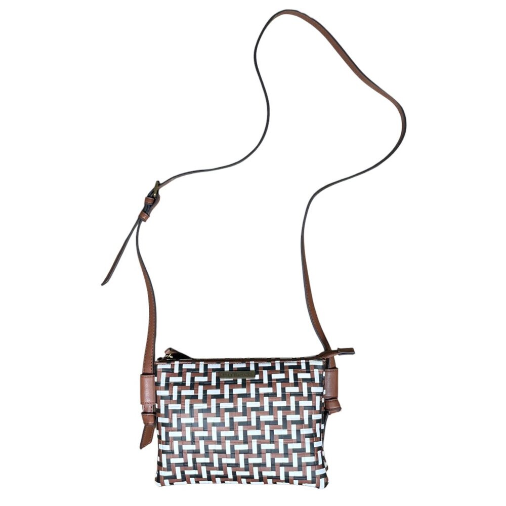 Frye & Co Faux Leather Brown Black & White Print Women's Crossbody Shoulder Bag - Picture 2 of 16